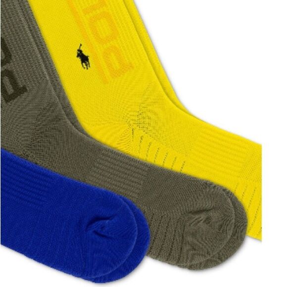Polo Ralph Lauren Men's Performance Crew Socks - Yellow, Blue, Green, Size 10-13 - Picture 3 of 11